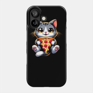 Kawaii Cat Eating Pizza, Funny Pizza Lover Phone Case