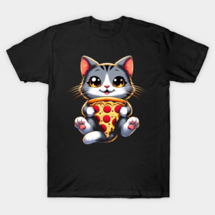 Kawaii Cat Eating Pizza, Funny Pizza Lover T-Shirt