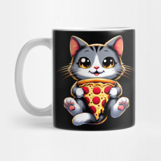 Kawaii Cat Eating Pizza, Funny Pizza Lover Mug