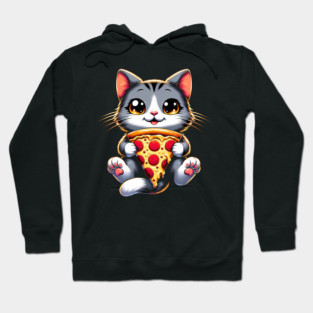 Kawaii Cat Eating Pizza, Funny Pizza Lover Hoodie