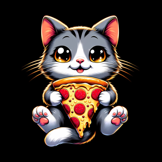 Kawaii Cat Eating Pizza, Funny Pizza Lover by logiamerch