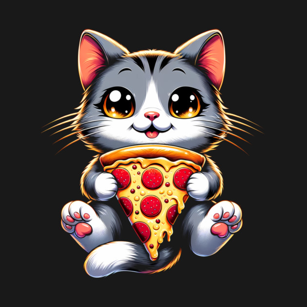 Kawaii Cat Eating Pizza, Funny Pizza Lover by logiamerch