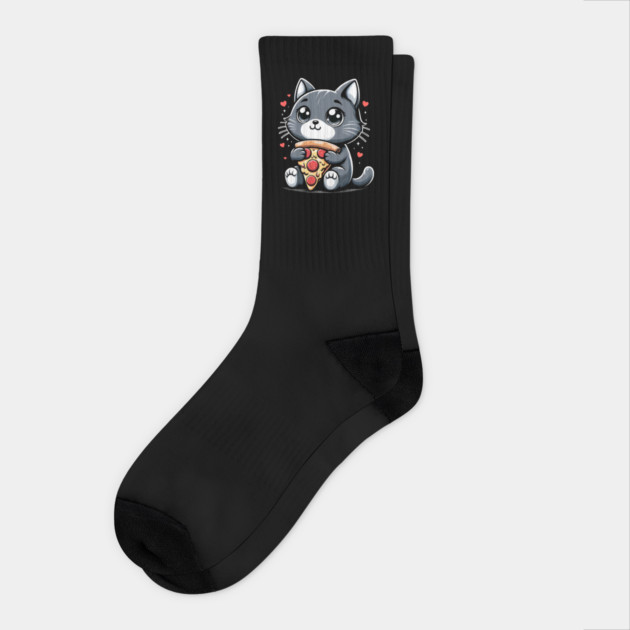 Cat Eating Pizza, Funny Pizza Lover Socks by logiamerch