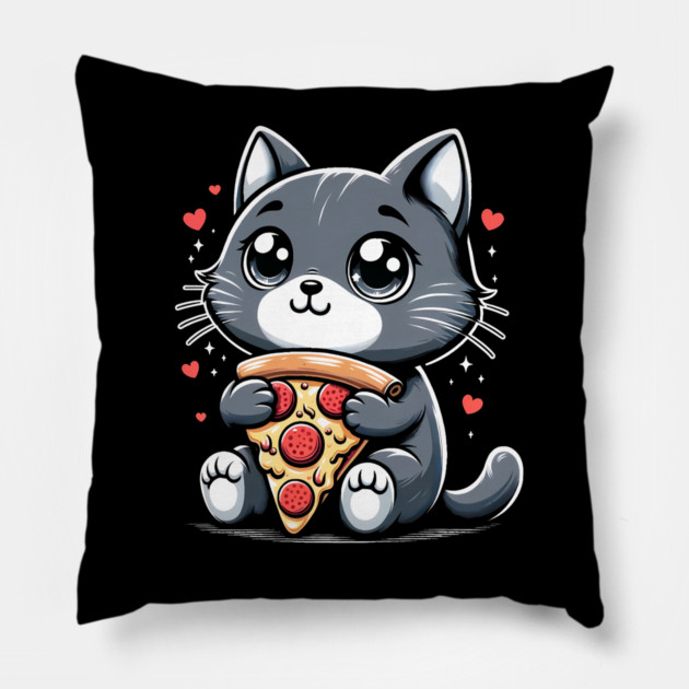 Cat Eating Pizza, Funny Pizza Lover Pillow by logiamerch