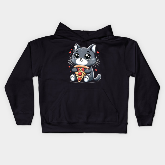 Cat Eating Pizza, Funny Pizza Lover Kids Hoodie by logiamerch
