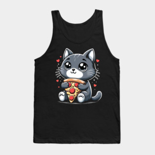 Cat Eating Pizza, Funny Pizza Lover Tank Top
