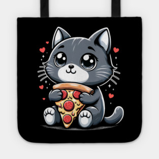 Cat Eating Pizza, Funny Pizza Lover Tote
