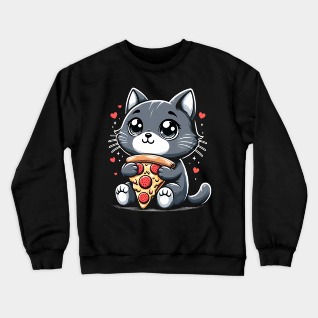 Cat Eating Pizza, Funny Pizza Lover Crewneck Sweatshirt by logiamerch