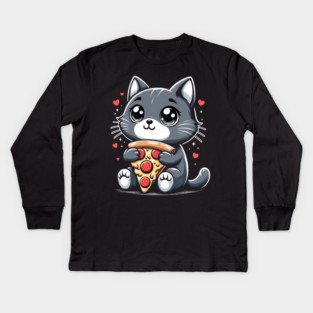 Cat Eating Pizza, Funny Pizza Lover Kids Long Sleeve T-Shirt