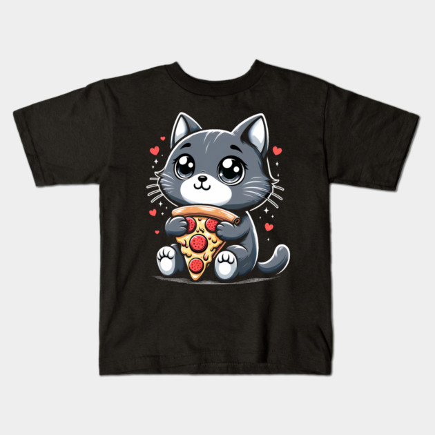 Cat Eating Pizza, Funny Pizza Lover Kids T-Shirt by logiamerch
