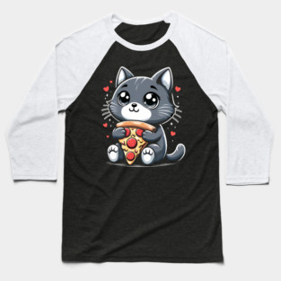 Cat Eating Pizza, Funny Pizza Lover Baseball T-Shirt