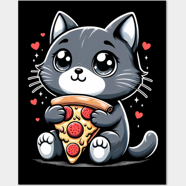 Cat Eating Pizza, Funny Pizza Lover Wall Art by logiamerch
