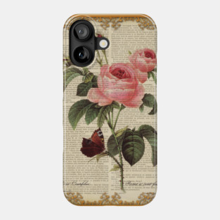 Botanical print, on old book page - Roses Phone Case