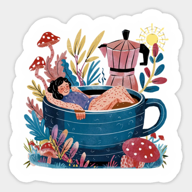 Coffee Break - Relaxing in a Large Cup Magnet by JessArty
