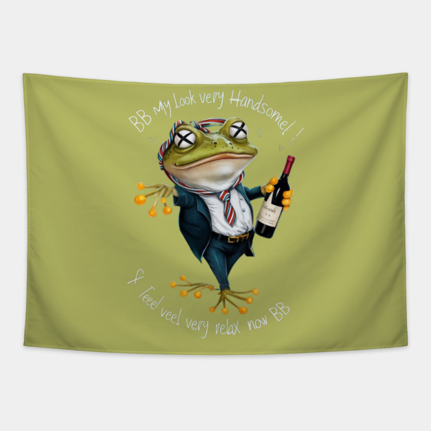 Frog Hold the Wine Bottle Tapestry by animegirlnft