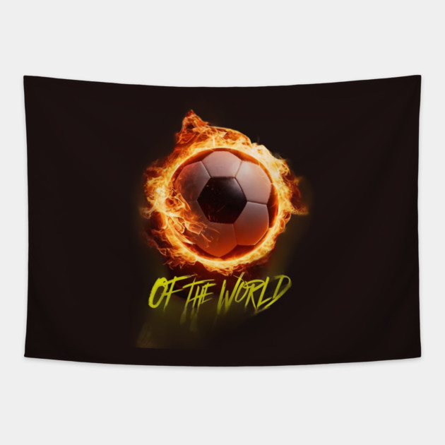 The fiery effect around the ball suggests intensity and energy fire Tapestry by animegirlnft