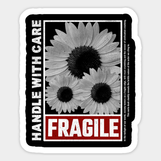 Fragile: Handle with Care T-Shirt: Black and White Sunflowers - Reflective Streetwear Tee Magnet by Designed By Marty