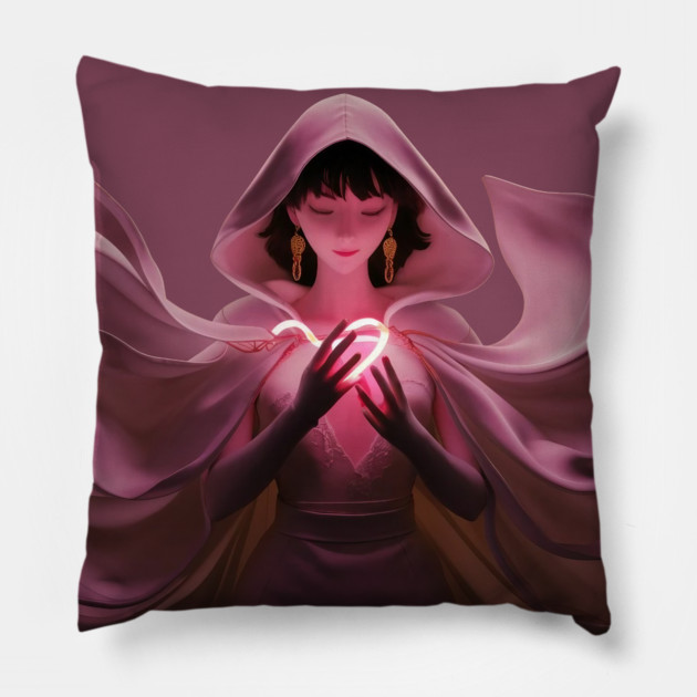 mystery fashion flowing pink robe, hood drawn up Pillow by animegirlnft