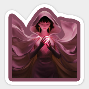 mystery fashion flowing pink robe, hood drawn up Sticker