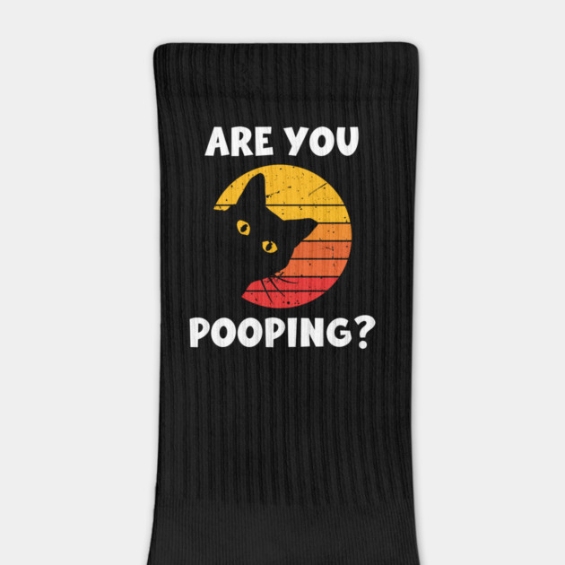 Are You Pooping? T-Shirt: Cat with Retro Sunset - Humorous Cat Tee by Designed By Marty