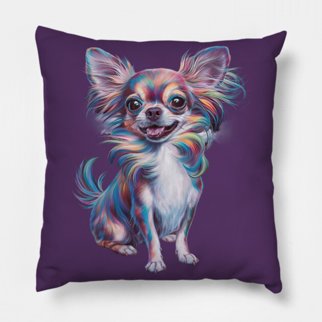 Highly Stylized and Colorful Representation of a Small Dog Pillow by animegirlnft