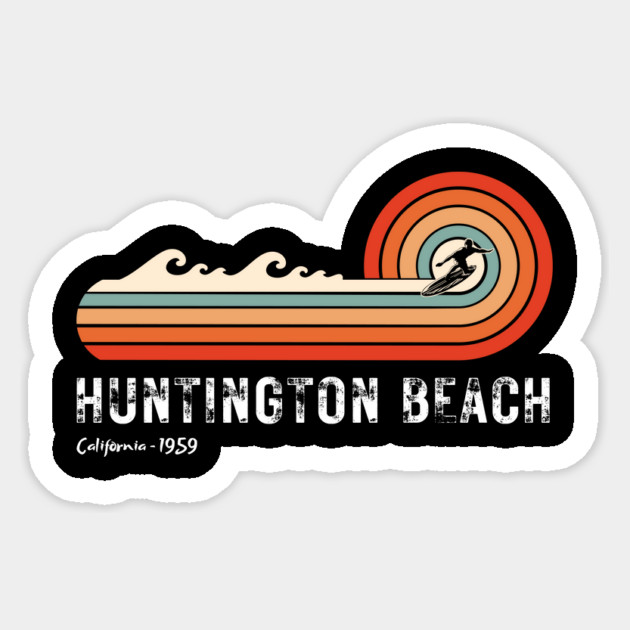 Huntington Beach - California 1959 T-Shirt: Retro Surfer Sunset - Vintage Beach Te Sticker by Designed By Marty