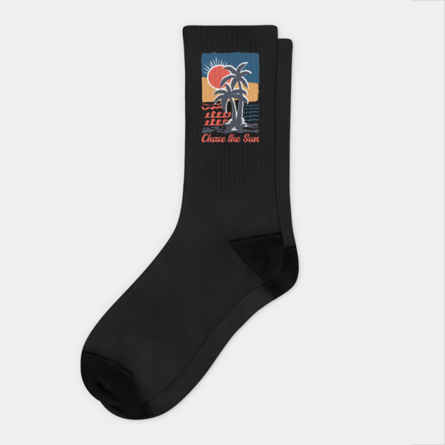 Chase the Sun T-Shirt: Palm Trees, Sun, and Sea - Summer Paradise Tee Socks by Designed By Marty