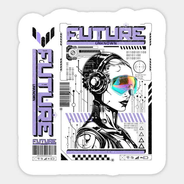 Future Unknown T-Shirt: Cyborg Humanoid Girl with Sunglasses - Futuristic Streetwear Tee Sticker by Designed By Marty