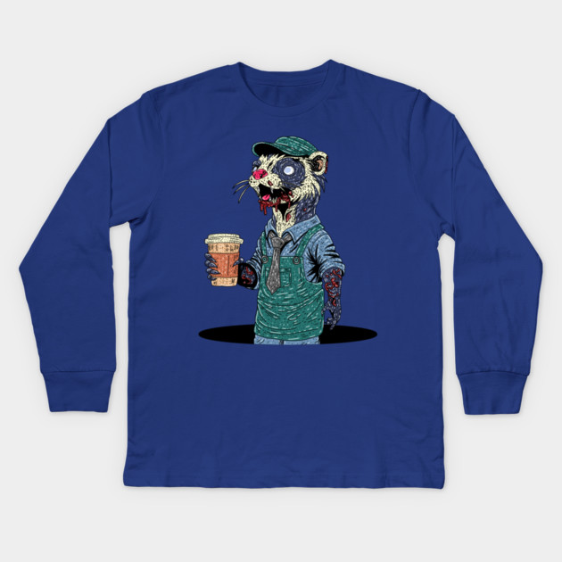 Zombie Ferret Barista Kids Long Sleeve T-Shirt by H. R. Sinclair