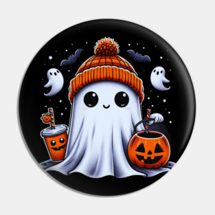 Cute Ghost Drinking Coffee Halloween Ghost Ice Coffee Womens Pin