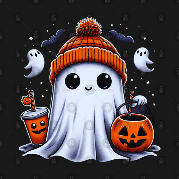Cute Ghost Drinking Coffee Halloween Ghost Ice Coffee Womens by click2print
