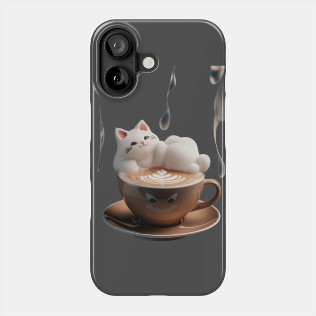 Above the cup the word café  3D latte art features a charming cat with a contented expression Phone Case by animegirlnft