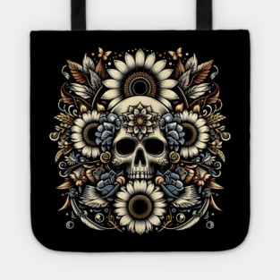 Golden Floral Skull Symphony Tote