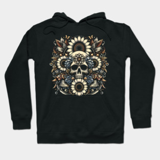 Golden Floral Skull Symphony Hoodie