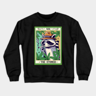 Cannabis Weed Lover Racoon Smoking The Stoner Tarot Card Crewneck Sweatshirt