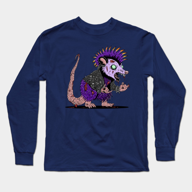 Punk Rock Possum Zombie Long Sleeve T-Shirt by H. R. Sinclair