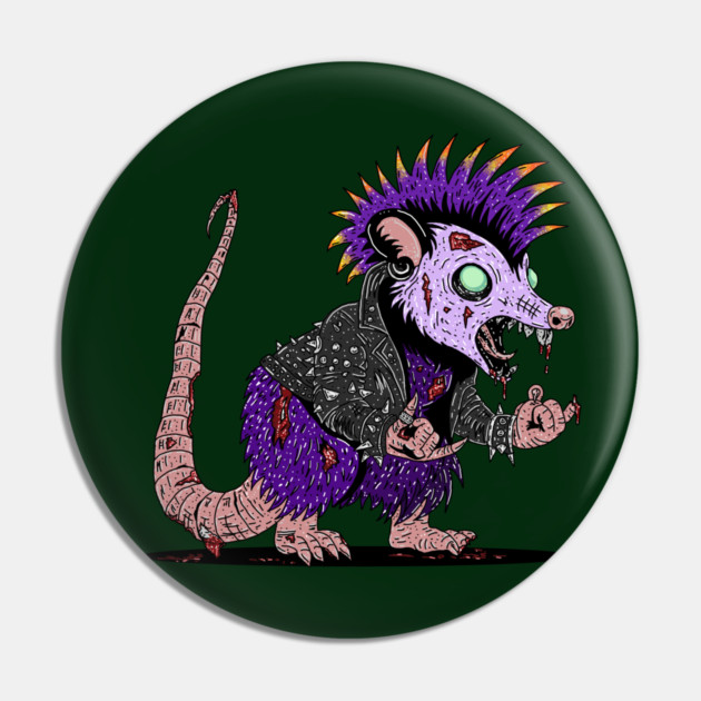 Punk Rock Possum Zombie Pin by H. R. Sinclair