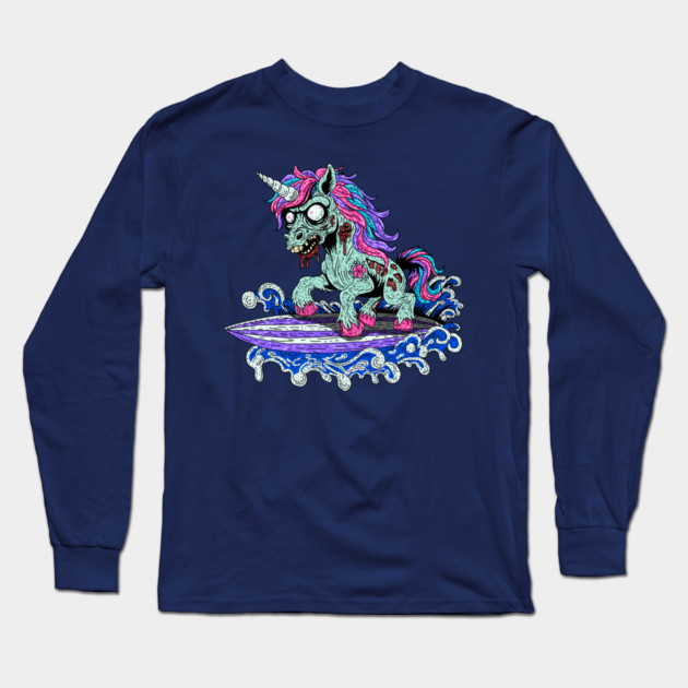 Surfer Unicorn Zombie Long Sleeve T-Shirt by H. R. Sinclair