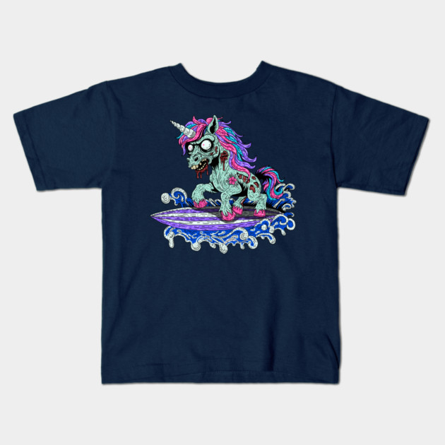 Surfer Unicorn Zombie Kids T-Shirt by H. R. Sinclair