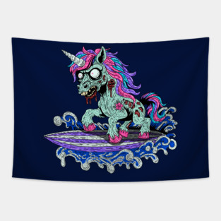Surfer Unicorn Zombie Tapestry