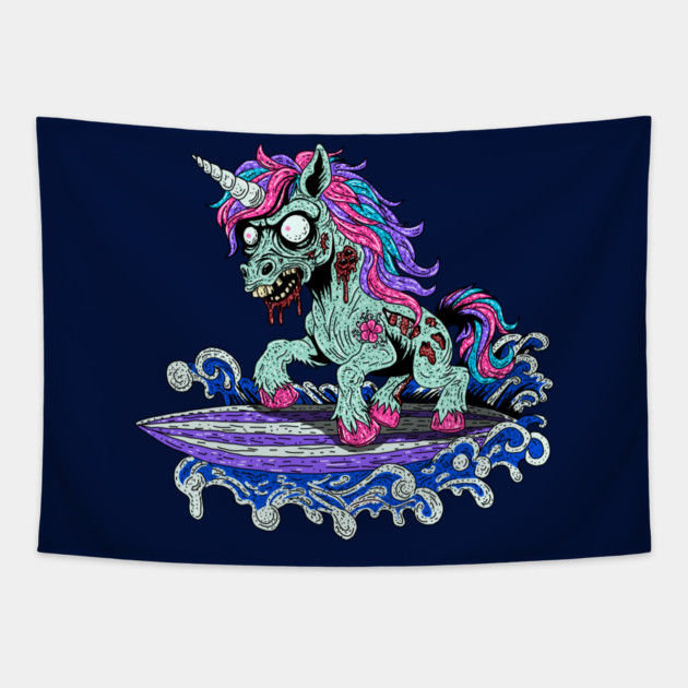 Surfer Unicorn Zombie Tapestry by H. R. Sinclair