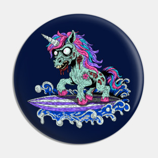 Surfer Unicorn Zombie Pin