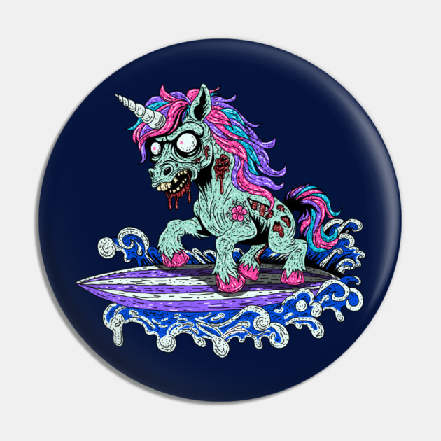 Surfer Unicorn Zombie Pin by H. R. Sinclair