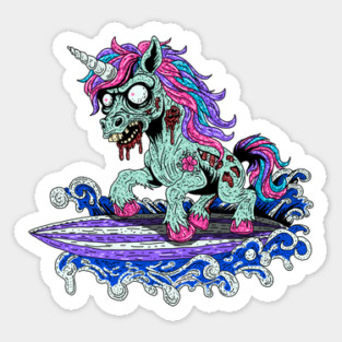 Surfer Unicorn Zombie Sticker