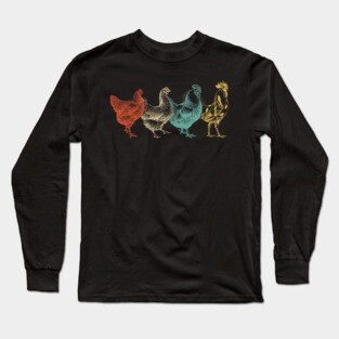 Chicken Vintage Funny Chickens Farm Poultry Farmer Long Sleeve T-Shirt