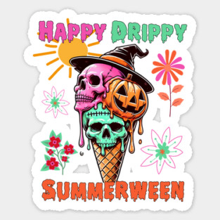 Happy Drippy Summerween vibes ice cream scoops design Sticker
