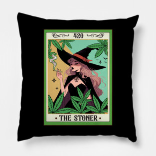 Cannabis Weed Lover Witch Smoking 420 The Stoner Tarot Card Pillow