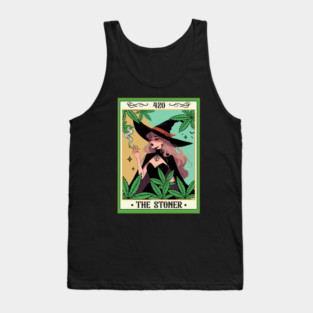 Cannabis Weed Lover Witch Smoking 420 The Stoner Tarot Card Tank Top