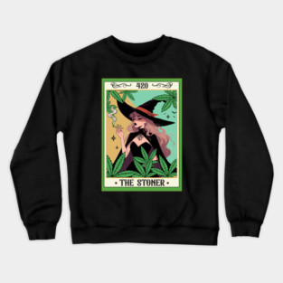 Cannabis Weed Lover Witch Smoking 420 The Stoner Tarot Card Crewneck Sweatshirt