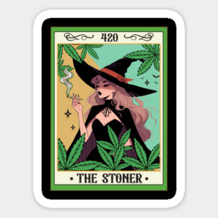 Cannabis Weed Lover Witch Smoking 420 The Stoner Tarot Card Sticker